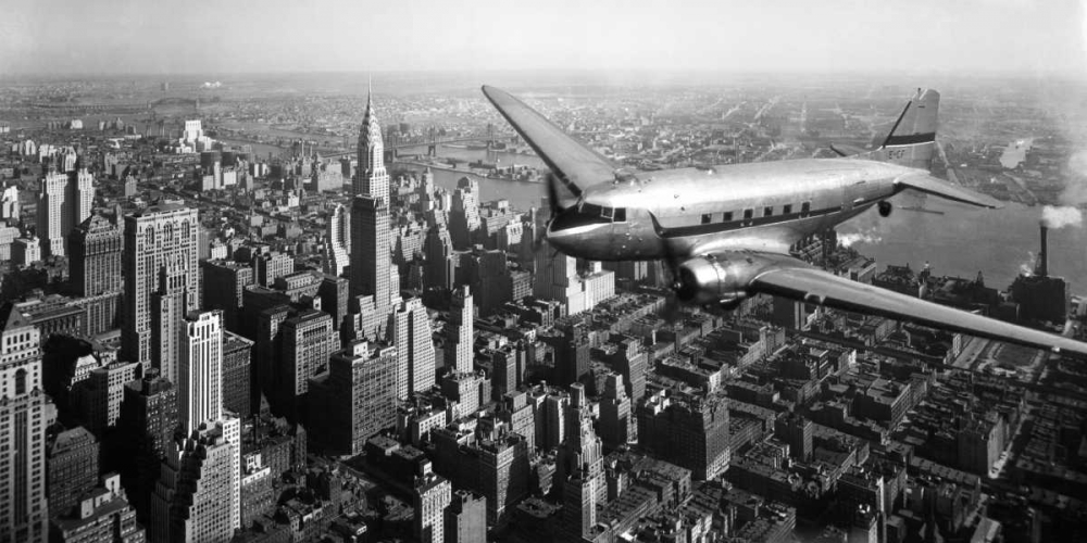 Wall Art Painting id:117834, Name: DC-4 over Manhattan, NYC, Artist: Anonymous