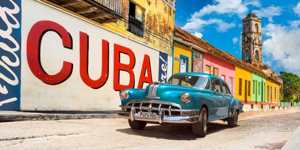 Wall Art Painting id:148991, Name: Vintage car and mural- Cuba, Artist: Pangea Images