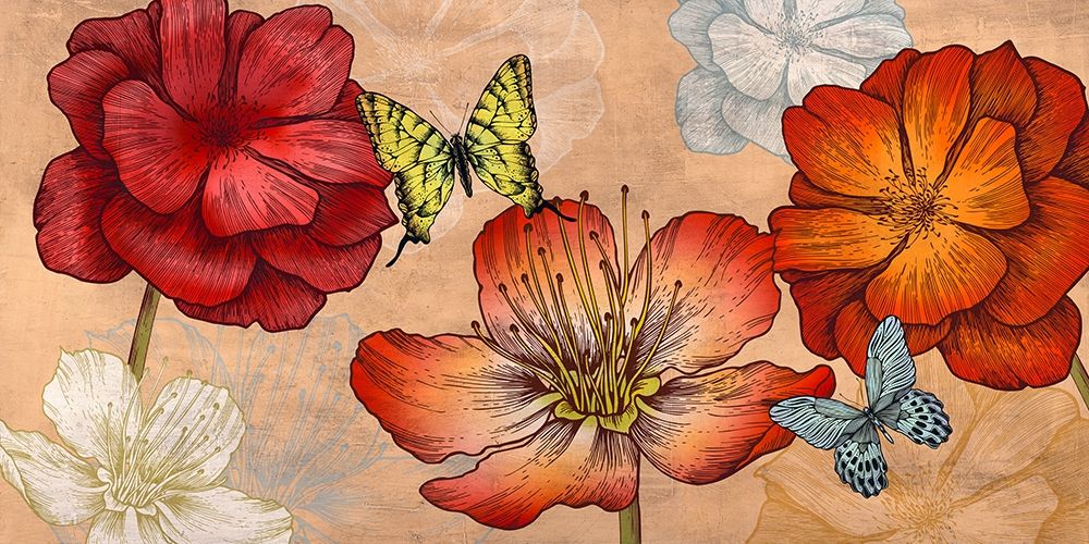 Wall Art Painting id:193492, Name: Flowers and Butterflies (Neutral) , Artist: Grant, Eve C.