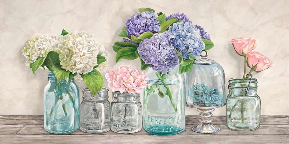 Art Print: Flowers in Mason Jars