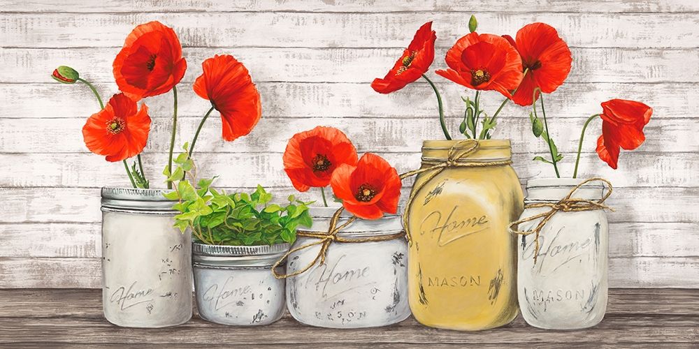 Art Print: Poppies in Mason Jars