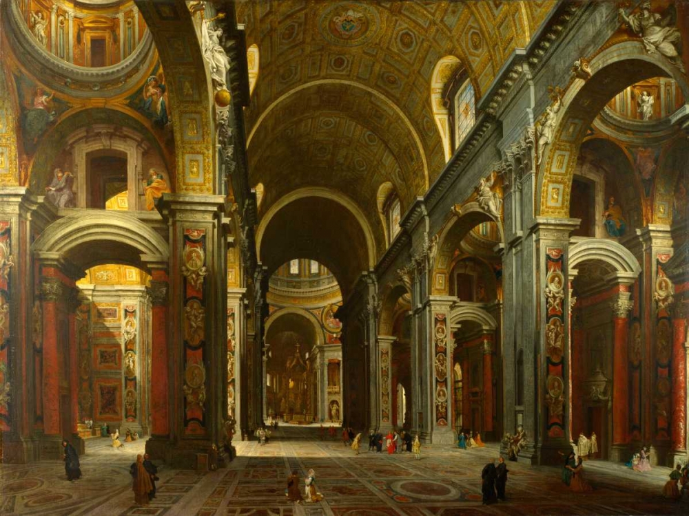 Wall Art Painting id:162892, Name: The interior of St Peters, Rome, Artist: Panini, Giovanni Paolo