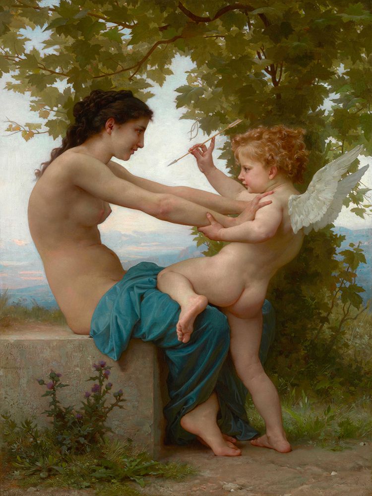 Wall Art Painting id:490788, Name: A Young Girl Defending Herself against Eros, Artist: Bouguereau, William-Adolphe