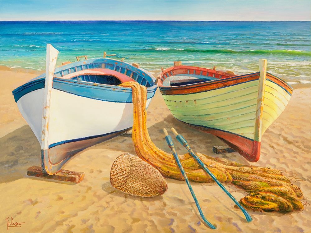 Wall Art Painting id:429055, Name: Barche sulla spiaggia, Artist: Galasso, Adriano