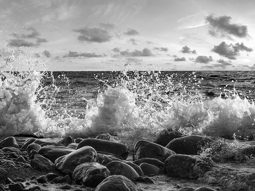 Wall Art Painting id:281116, Name: Waves crashing, Point Reyes, California (BW), Artist: Pangea Images