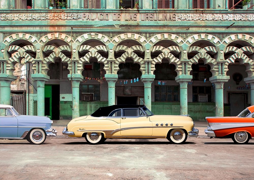 Wall Art Painting id:312071, Name: Cars parked in Havana, Cuba, Artist: Pangea Images