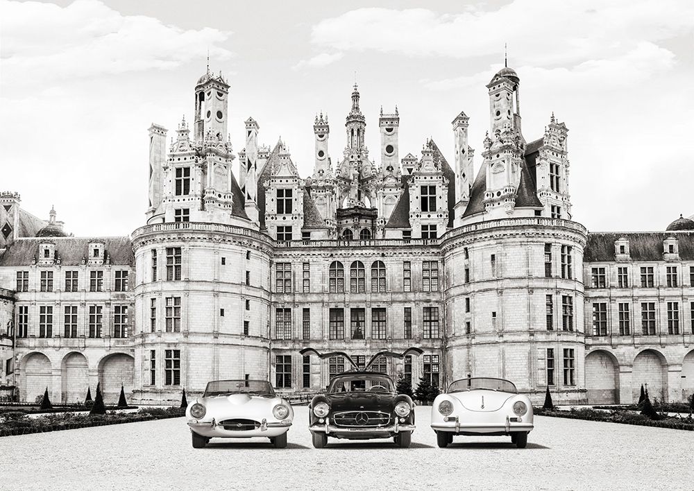 Wall Art Painting id:429067, Name: Vintage Roadsters at French Castle, Artist: Gasoline Images