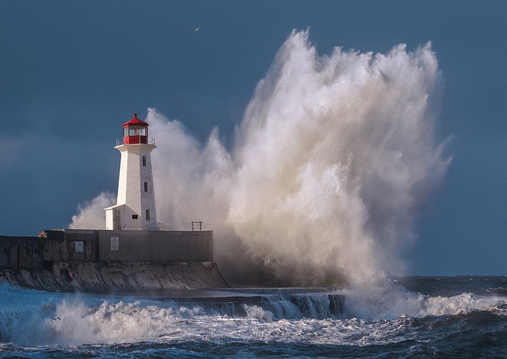 Wall Art Painting id:634043, Name: Lighthouse in raging Sea, Artist: Pangea Images