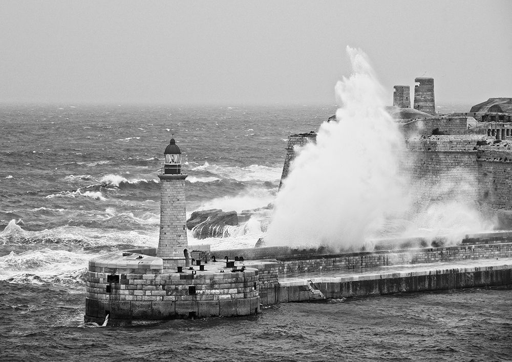 Wall Art Painting id:634048, Name: Lighthouse in the Storm (BAndW), Artist: Pangea Images