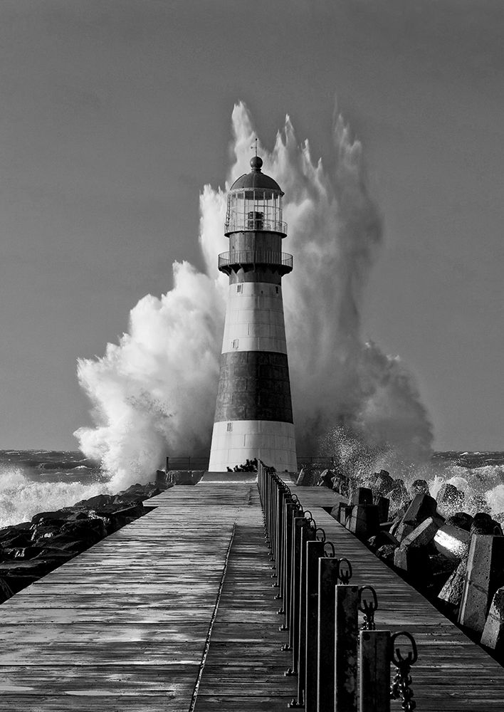 Wall Art Painting id:634052, Name: Lighthouse in the Mediterranean Sea (detail, BAndW), Artist: Pangea Images