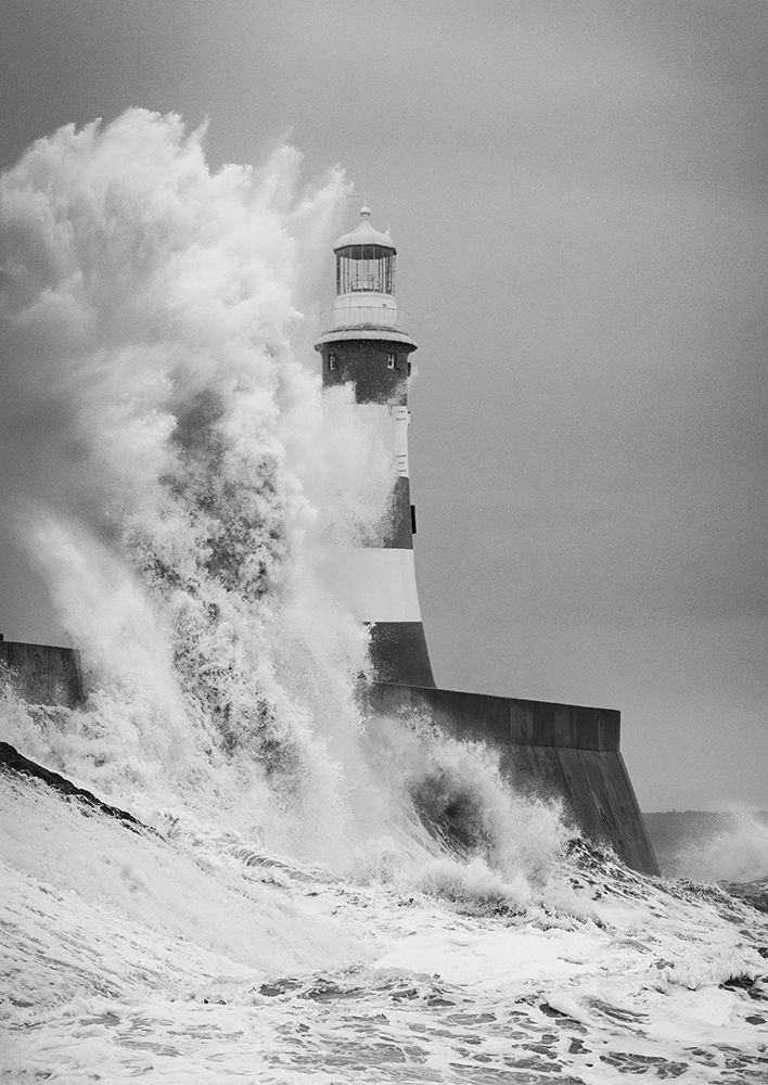 Wall Art Painting id:634054, Name: Lighthouse, North Sea (BAndW), Artist: Pangea Images