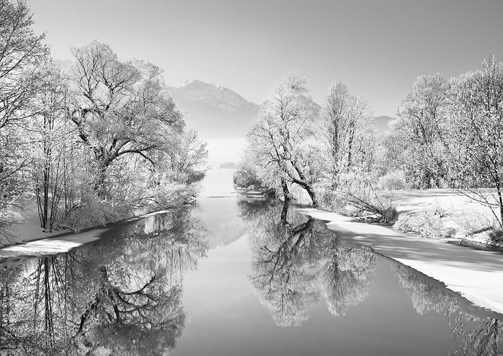 Art Print: Winter landscape at Loisach, Germany (BW)