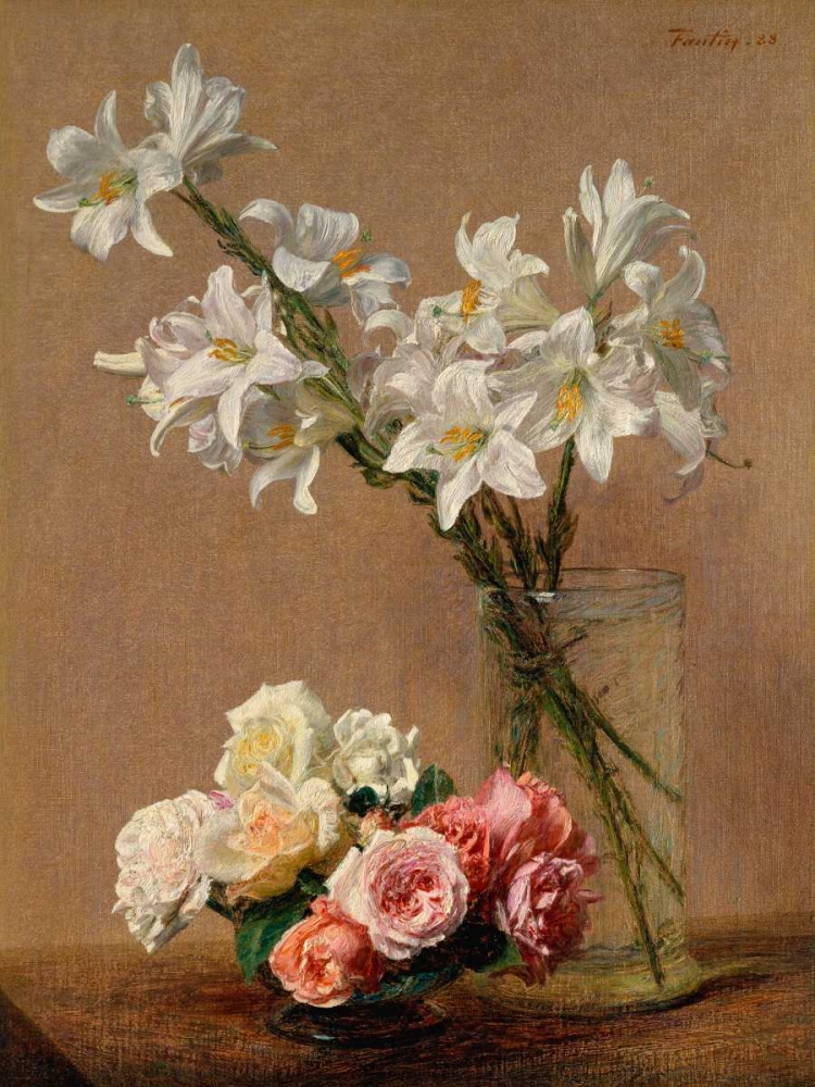 Wall Art Painting id:44184, Name: Roses and Lilies, Artist: Fantin-Latour, Henri