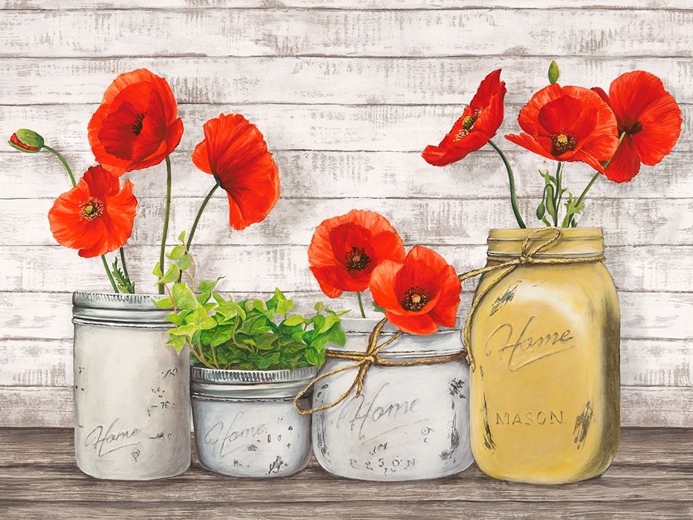 Art Print: Poppies in Mason Jars (detail)