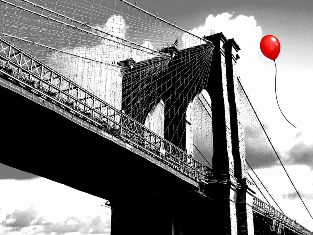 Wall Art Painting id:118130, Name: Balloon over Brooklyn Bridge, Artist: Masterfunk collective