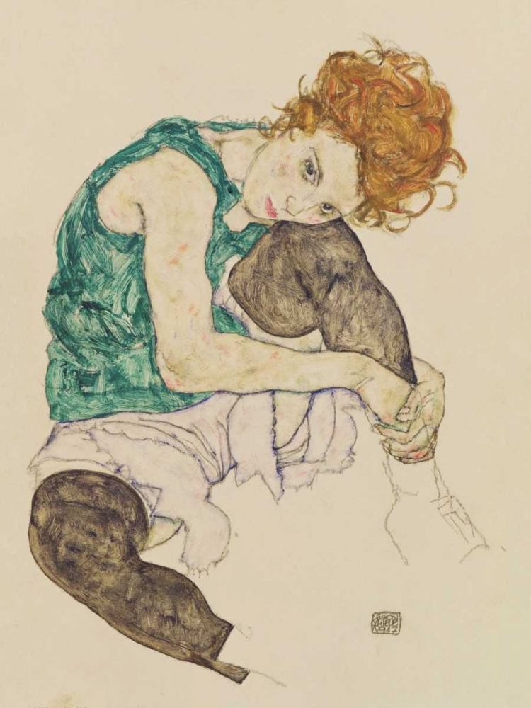 Wall Art Painting id:162919, Name: Seated Woman with Bent Knee , Artist: Schiele, Egon