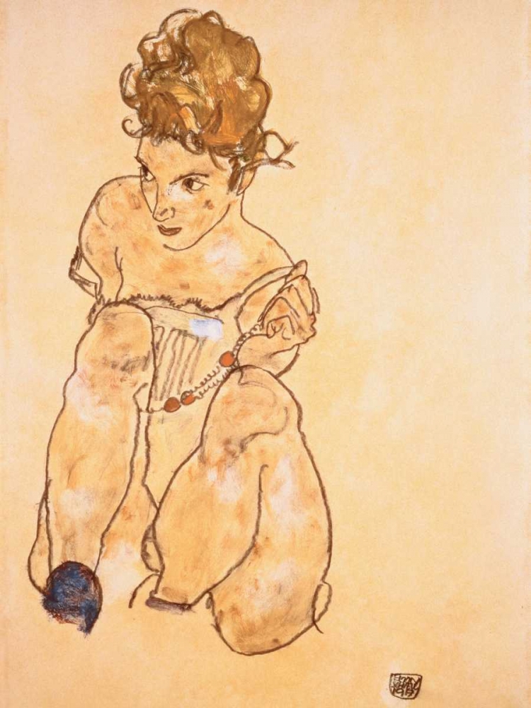 Wall Art Painting id:162920, Name: Seated Girl in Slip , Artist: Schiele, Egon