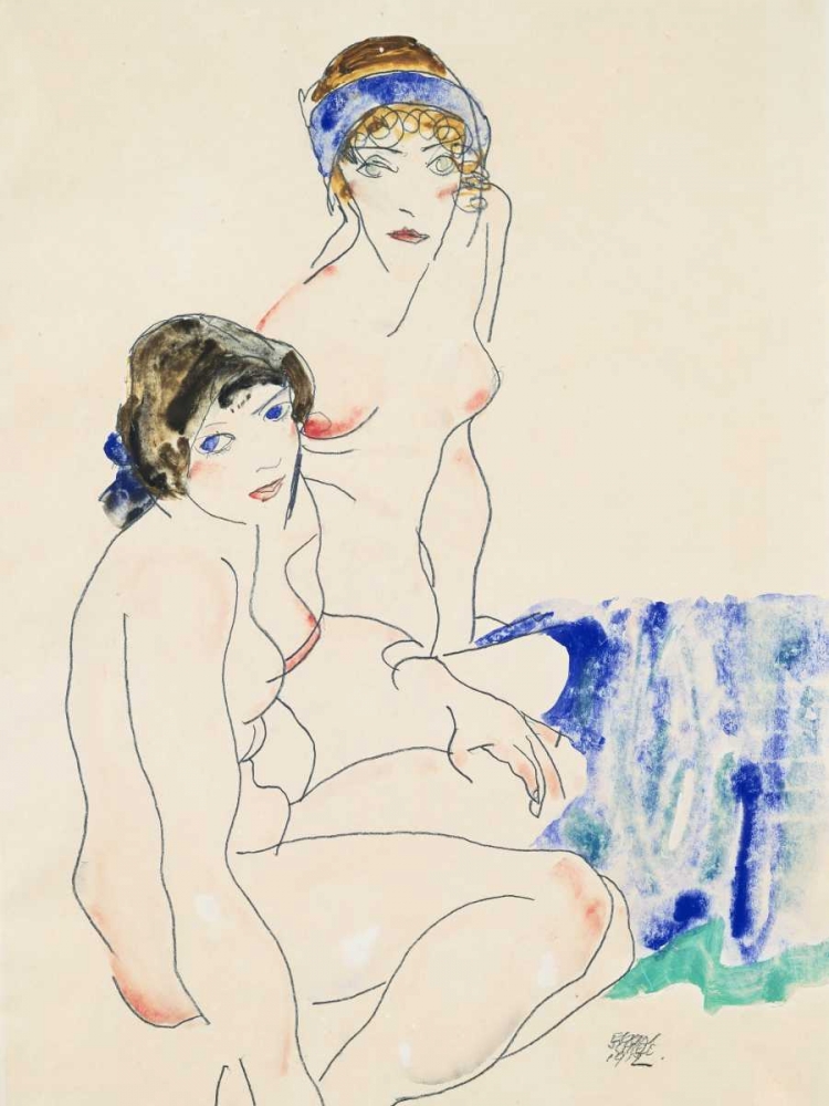 Wall Art Painting id:162922, Name: Two Female Nudes by the Water , Artist: Schiele, Egon