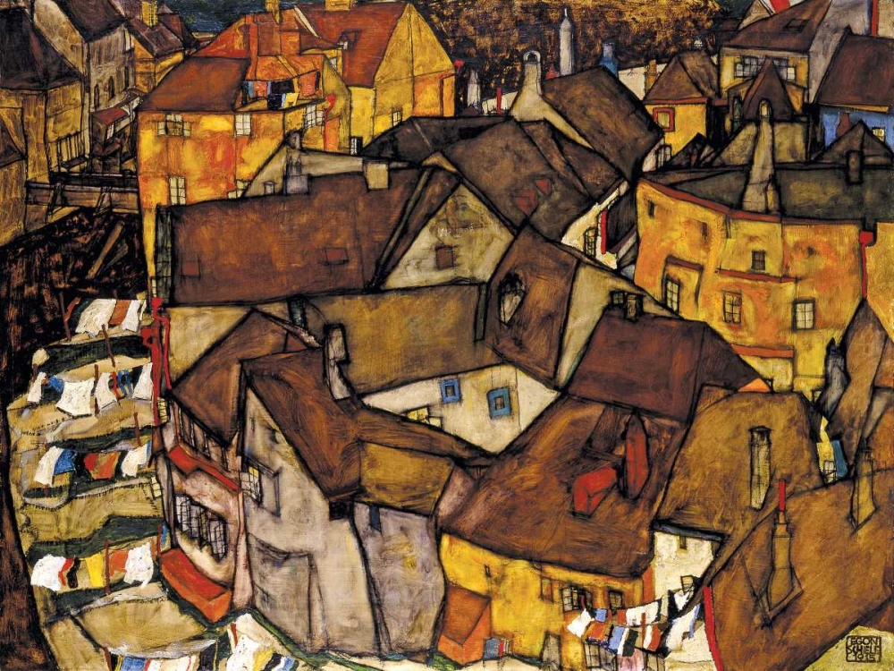 Wall Art Painting id:43999, Name: Crescent of Houses The Small City V, Artist: Schiele, Egon