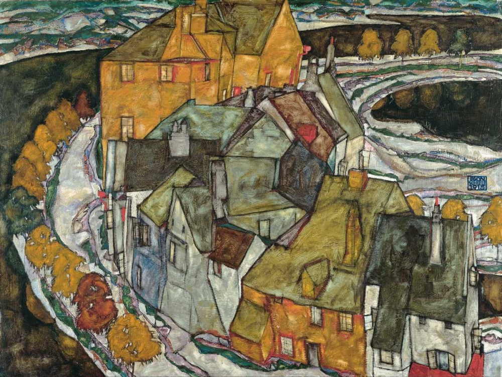 Wall Art Painting id:44000, Name: Crescent of Houses II Island Town, Artist: Schiele, Egon