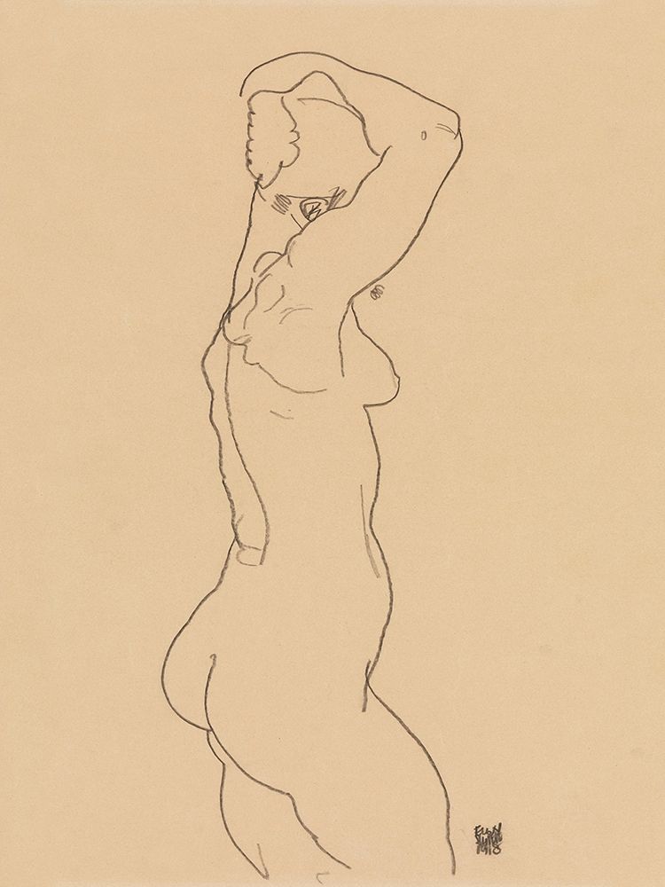 Wall Art Painting id:429173, Name: Standing Nude-Facing Right , Artist: Schiele, Egon