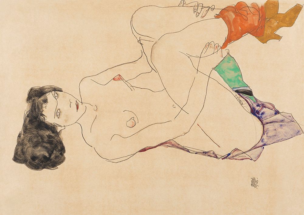 Wall Art Painting id:589597, Name: Reclining Female Nude - 1913, Artist: Schiele, Egon