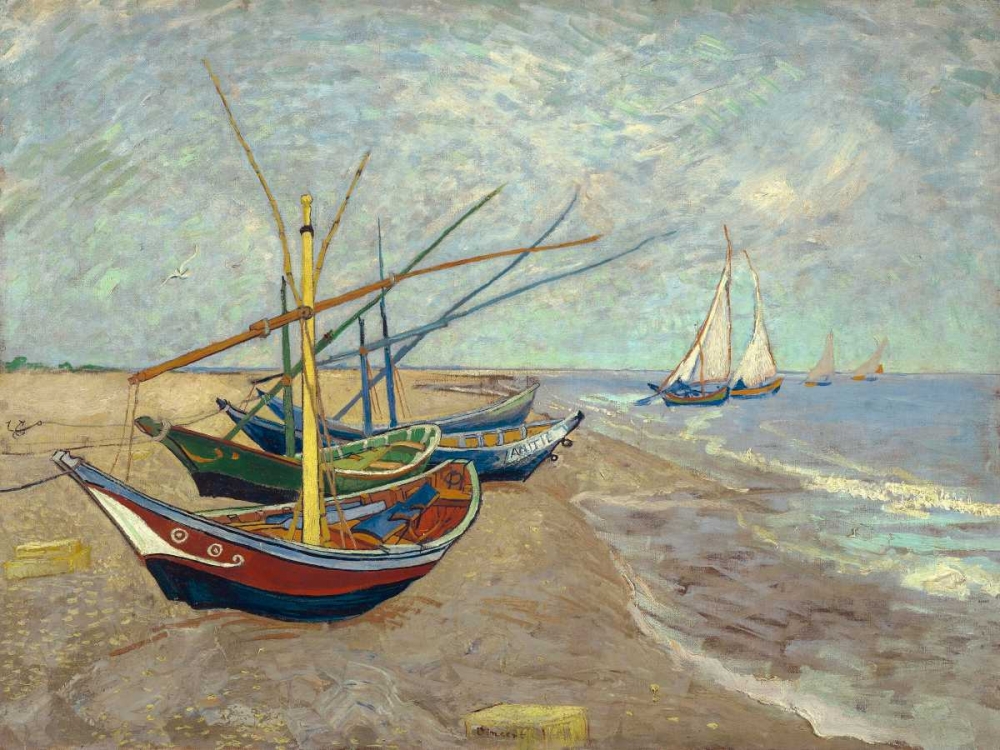 Art Print: Fishing Boats on the Beach at Les Saintes-Maries-de-la-Mer