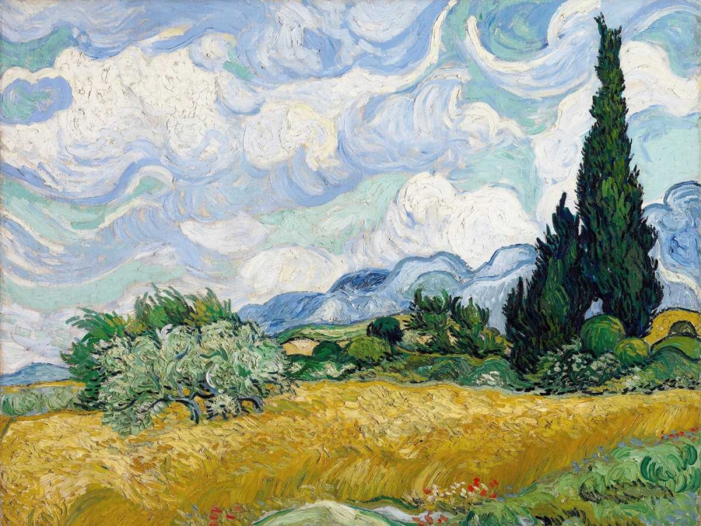 Wall Art Painting id:43911, Name: Wheat Field with Cypresses, Artist: Van Gogh, Vincent