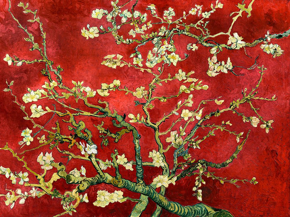 Art Print: Van Gogh Deco – Mandorlo in fiore (red variation)