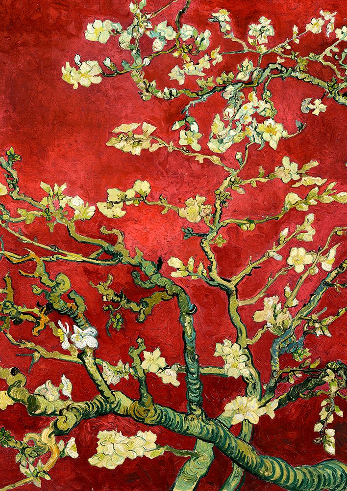 Art Print: Van Gogh Deco – Mandorlo in fiore (red variation, detail)