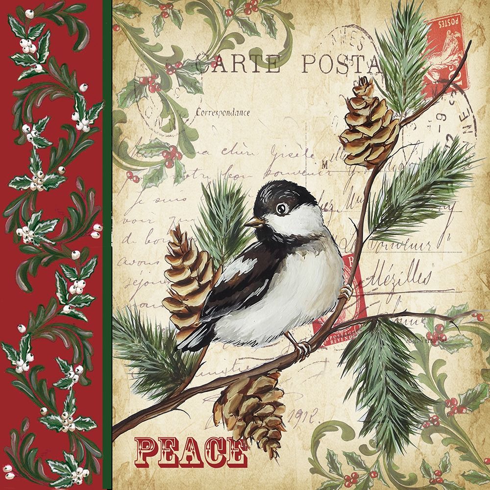 Wall Art Painting id:194606, Name: Christmas Bird Postcard I, Artist: Tre Sorelle Studios