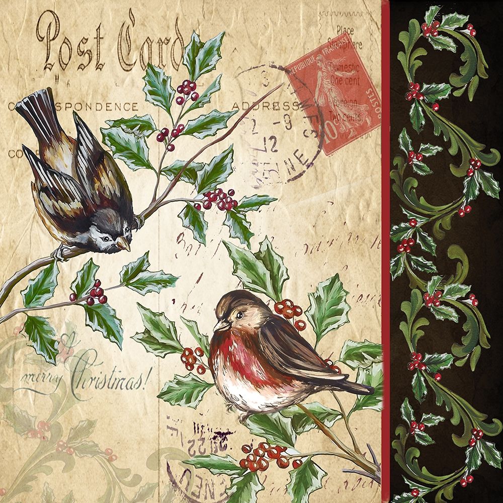 Wall Art Painting id:194607, Name: Christmas Bird Postcard II, Artist: Tre Sorelle Studios