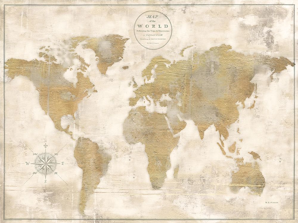 Wall Art Painting id:194406, Name: Rustic World Map Cream No Words, Artist: Cusson, Marie-Elaine