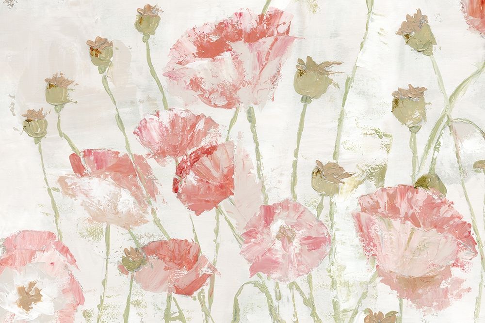 Wall Art Painting id:197537, Name: Poppies in the Wind Blush Landscape, Artist: Cusson, Marie-Elaine