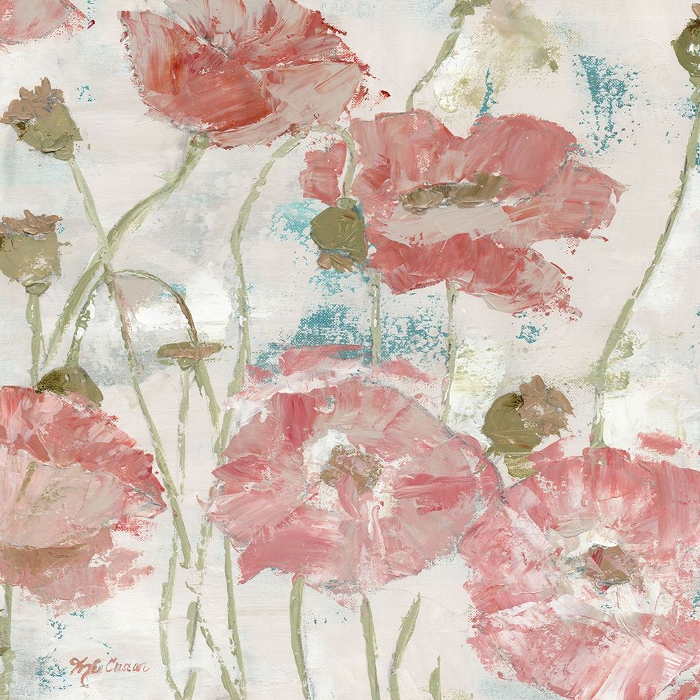 Wall Art Painting id:197538, Name: Poppies in the Wind Blush Square, Artist: Cusson, Marie-Elaine