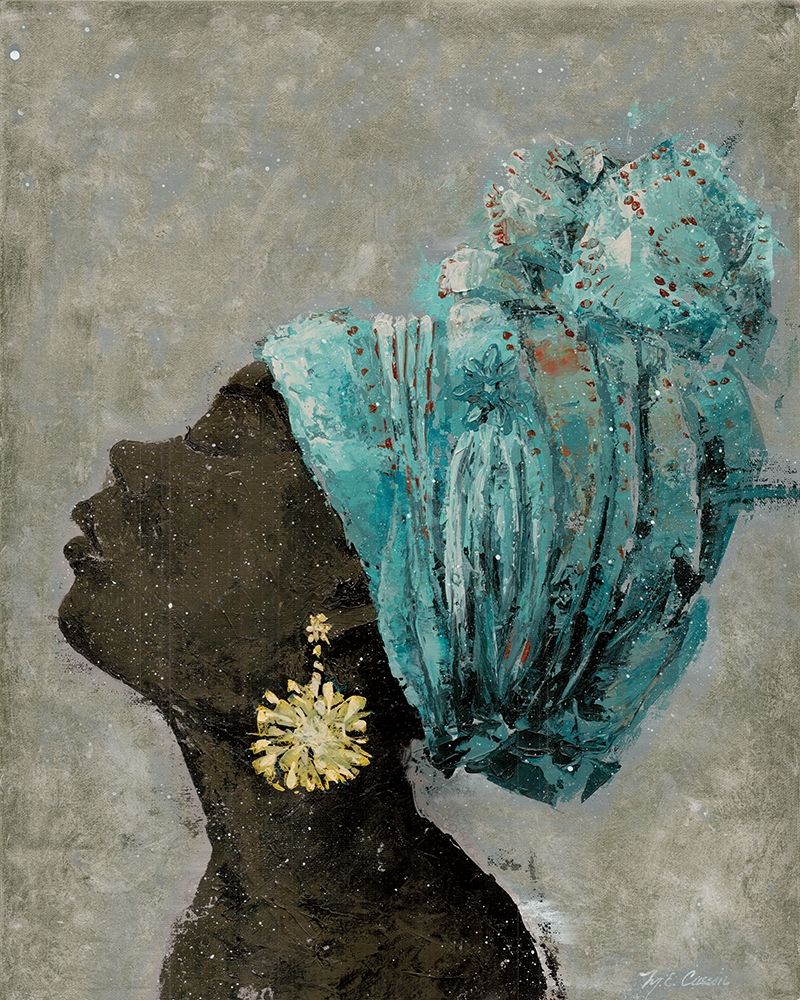Wall Art Painting id:212400, Name: Profile of a Woman II (gold earring), Artist: Cusson, Marie-Elaine