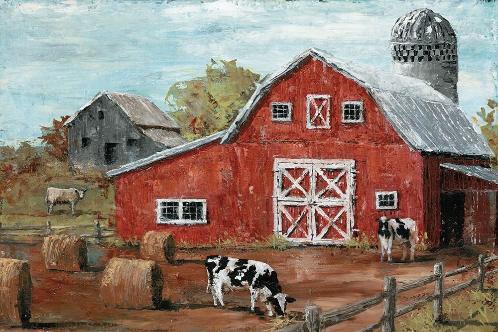 Wall Art Painting id:226165, Name: Red Country Barn, Artist: Cusson, Marie-Elaine