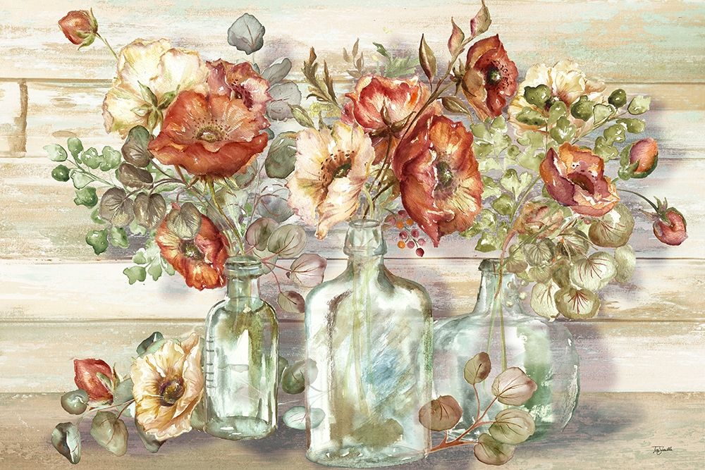 Wall Art Painting id:226209, Name: Spice Poppies and Eucalyptus in bottles Landscape, Artist: Tre Sorelle Studios