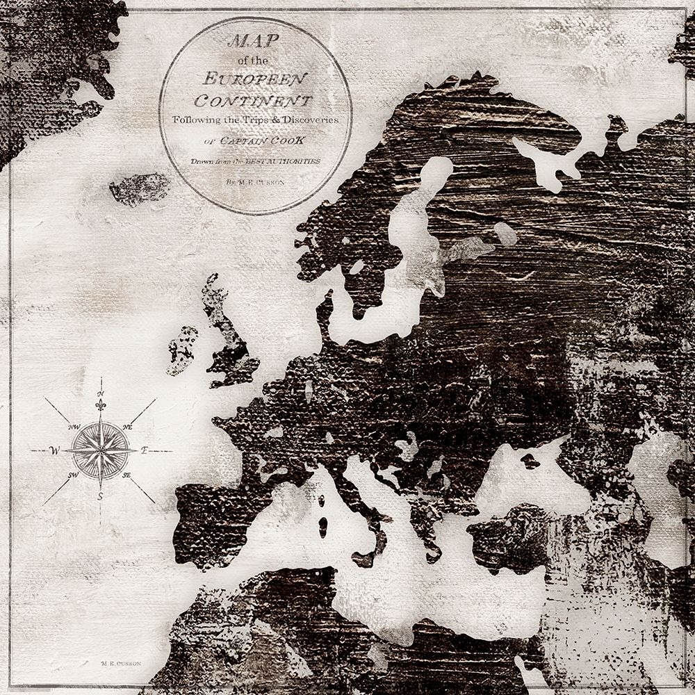 Wall Art Painting id:299151, Name: World Map Black and White III-Europe, Artist: Cusson, Marie-Elaine