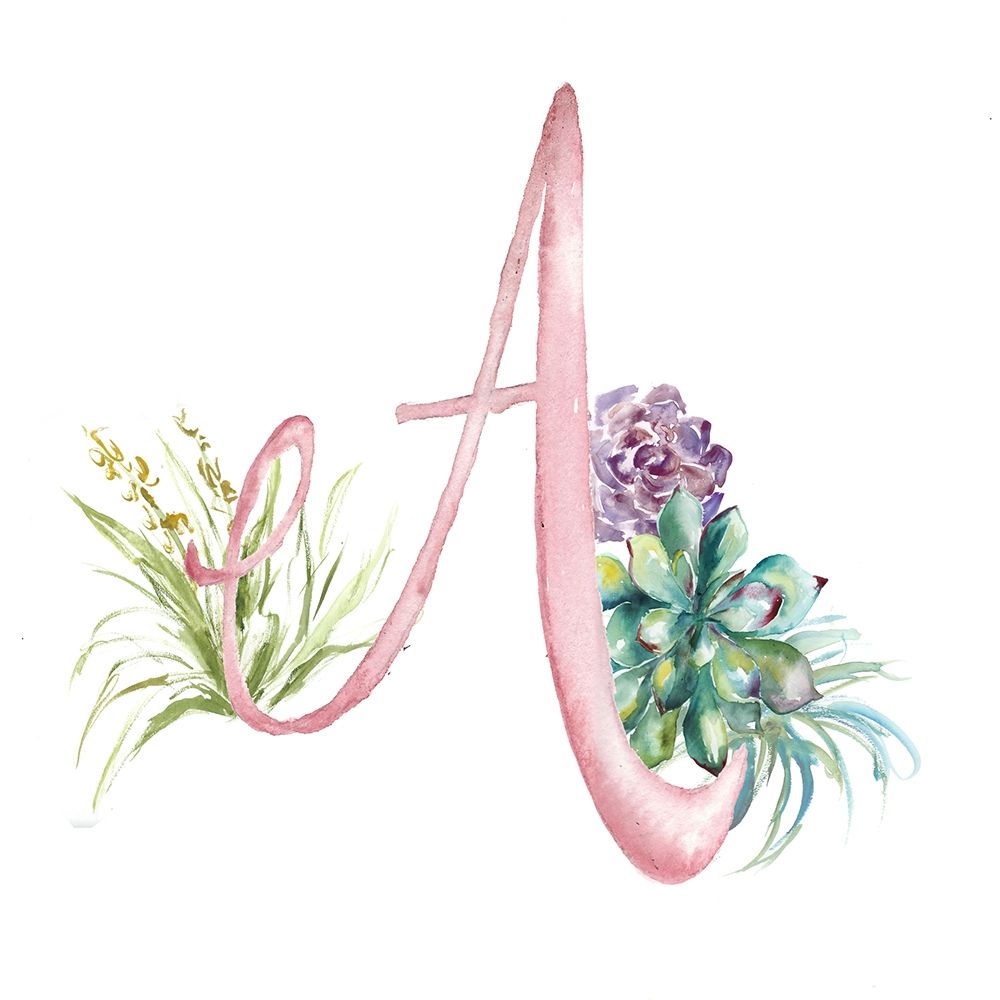 Wall Art Painting id:352392, Name: Watercolor Succulent Monogram A, Artist: Tre Sorelle Studios