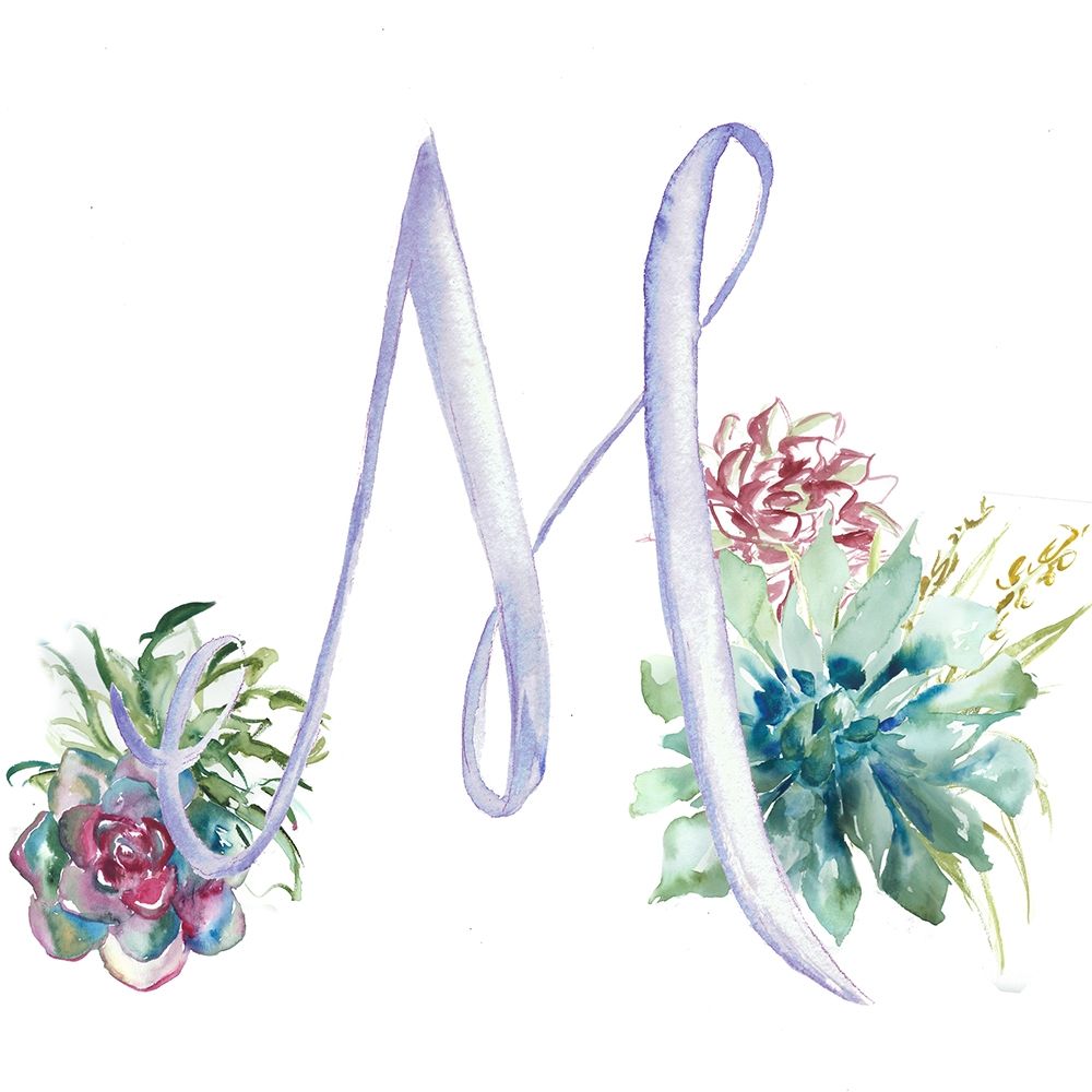 Wall Art Painting id:352394, Name: Watercolor Succulent Monogram M, Artist: Tre Sorelle Studios