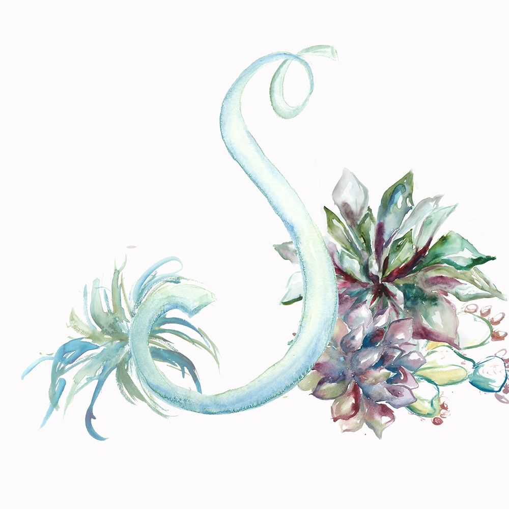 Wall Art Painting id:352395, Name: Watercolor Succulent Monogram S, Artist: Tre Sorelle Studios