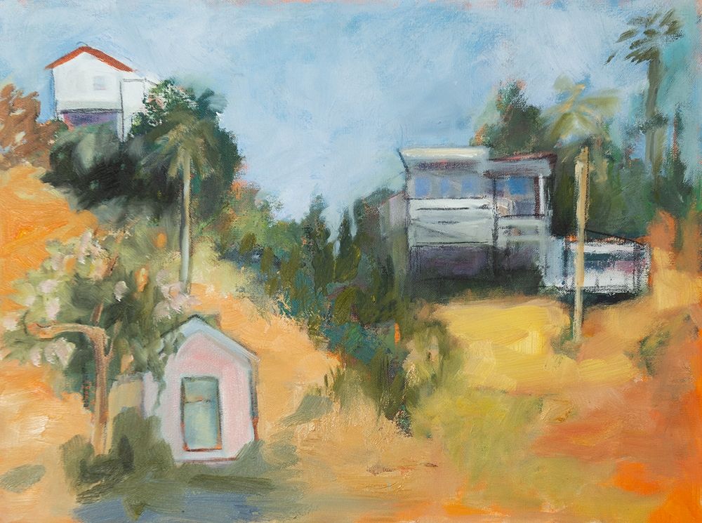 Wall Art Painting id:427744, Name: Pink House amid Palms, Artist: Marie, Susanne