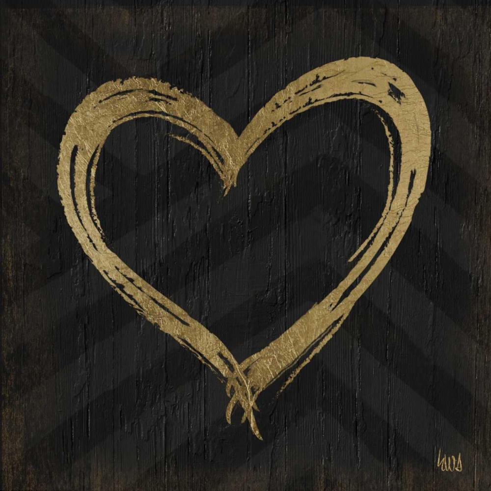 Art Print: Chevron Sentiments Gold Heart Trio II 