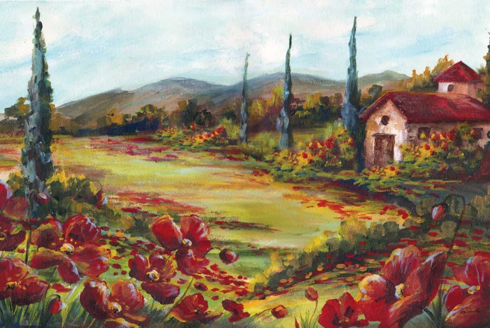 Wall Art Painting id:53011, Name: Tuscan Poppy Landscape , Artist: Tre Sorelle Studios