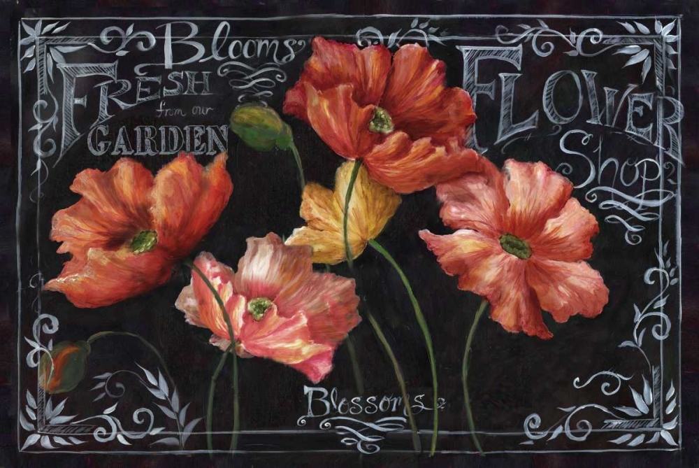 Wall Art Painting id:53058, Name: Flowers in Bloom Chalkboard Landscape , Artist: Tre Sorelle Studios