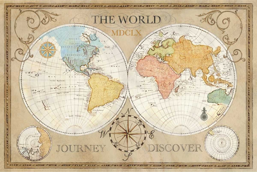 Wall Art Painting id:53642, Name: Old World Journey Map, Artist: Coulter, Cynthia