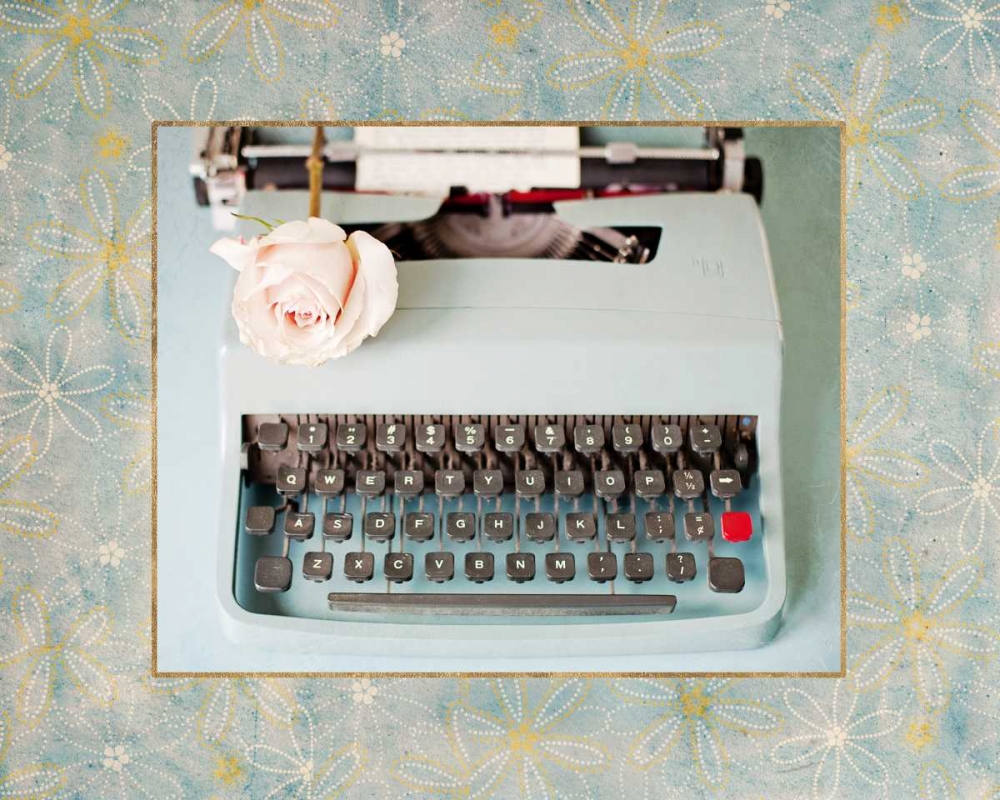 Art Print: Back In Time Blue Typewriter_border