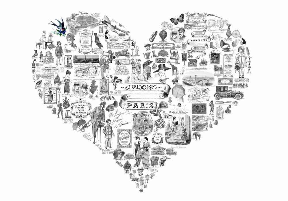 Wall Art Painting id:61937, Name: Vintage Paris Heart, Artist: De Lauzun, Marion 