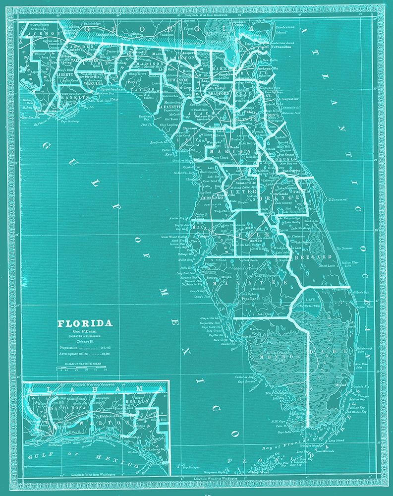Wall Art Painting id:190703, Name: State of Florida Map, Artist: Adam Shaw Cartography